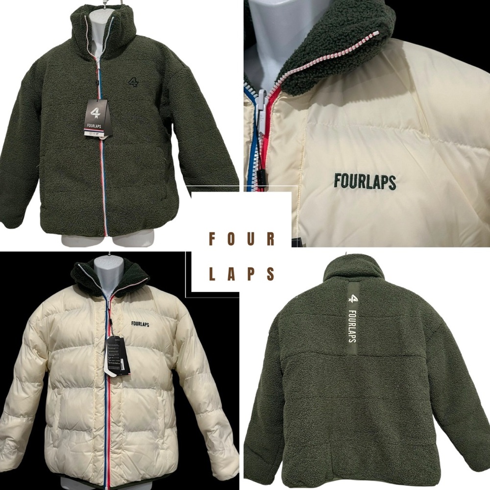 FOUR LAPS‎ MENS JACKET POLAR QUILTED SHERPA THYME/WHITE REVERSIBLE M